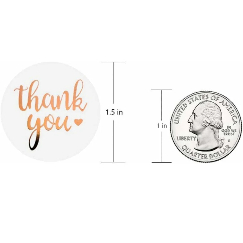 3/$15 Set of 50 THANK YOU Stickers Rose Gold Metallic Foil 1.5